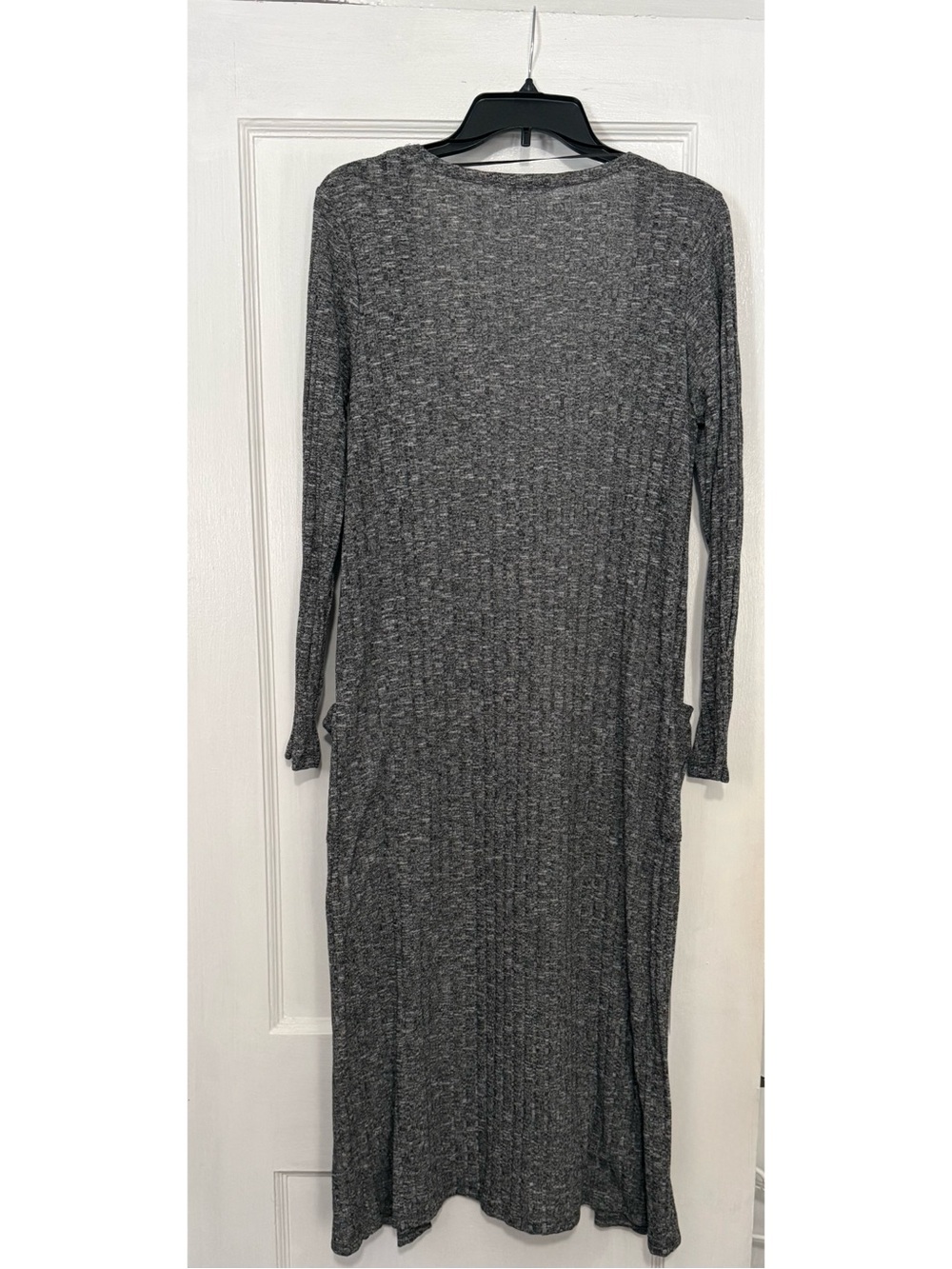 Long Open-Front Ribbed Maxi Cardigan - Gray - Picture 2 of 2